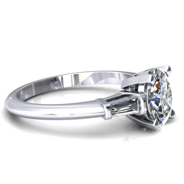 Fire Brilliance Rings Quinn Oval Center Stone 4 Prong Single Baguette Diamond Side Ring