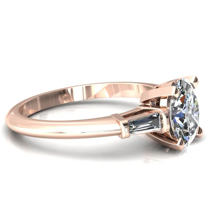 Fire Brilliance Rings Quinn Oval Center Stone 4 Prong Single Baguette Diamond Side Ring