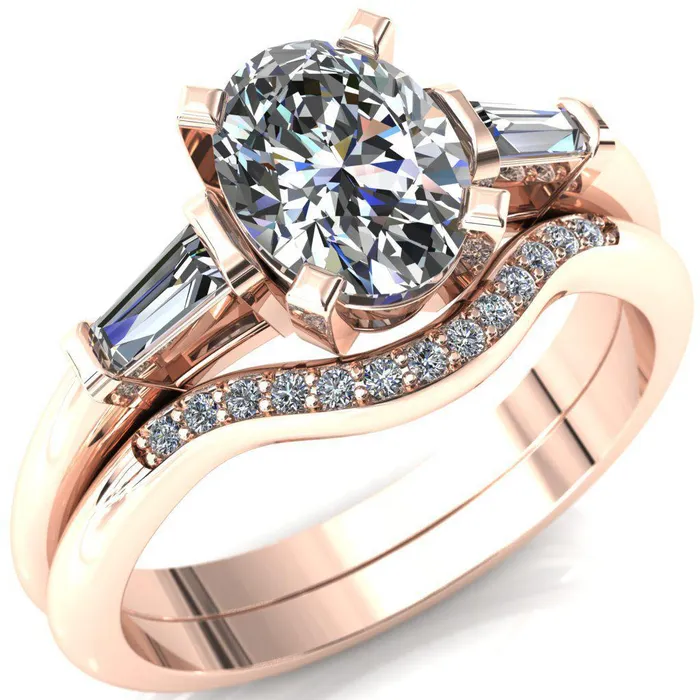 Fire Brilliance Rings Quinn Oval Center Stone 4 Prong Single Baguette Diamond Side Ring