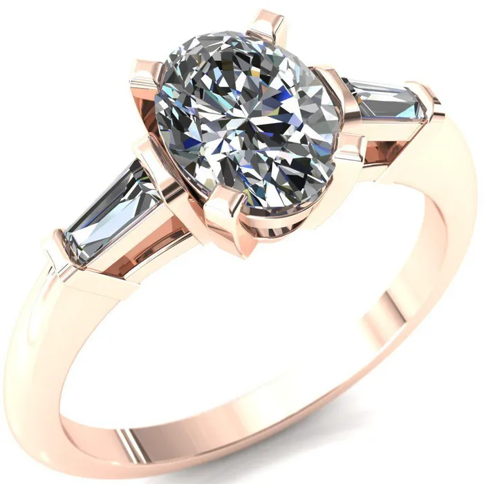 Fire Brilliance Rings Quinn Oval Center Stone 4 Prong Single Baguette Diamond Side Ring