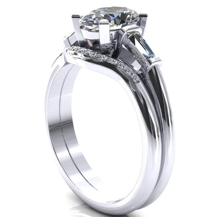 Fire Brilliance Rings Quinn Oval Center Stone 4 Prong Single Baguette Diamond Side Ring