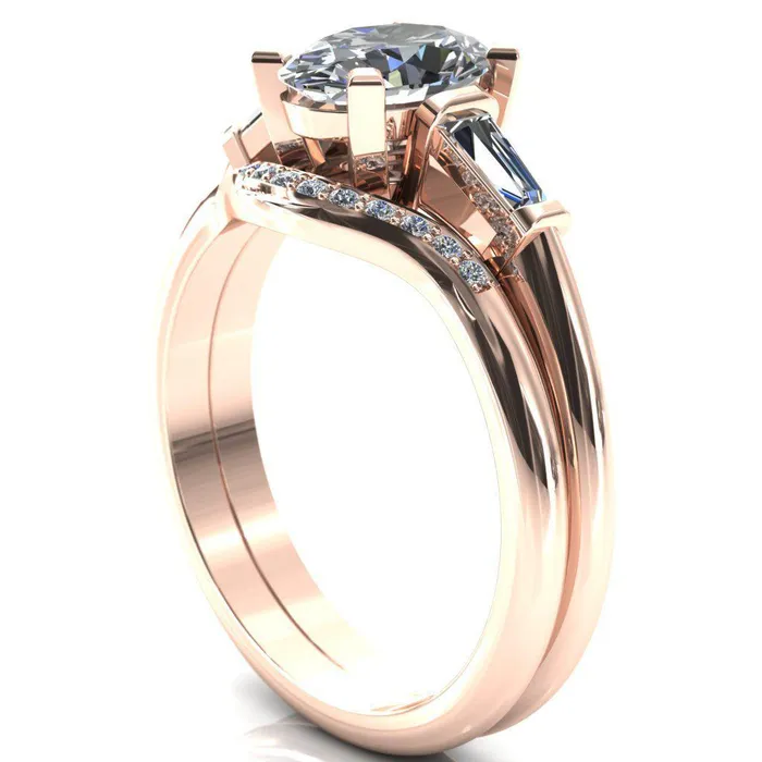 Fire Brilliance Rings Quinn Oval Center Stone 4 Prong Single Baguette Diamond Side Ring
