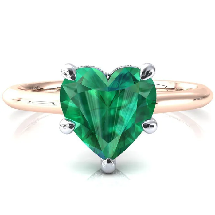 Fire Brilliance Rings Secret Heart Emerald 5 Prong Floating Halo Engagement Ring