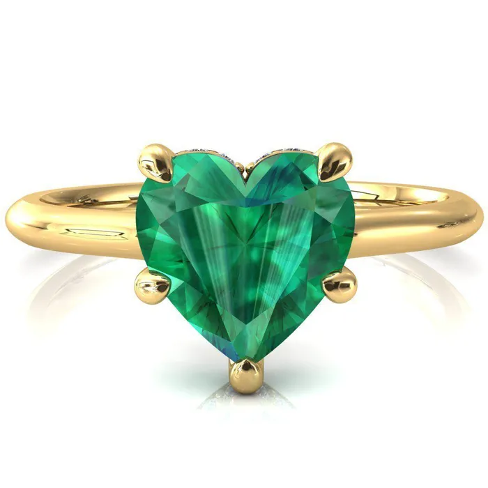 Fire Brilliance Rings Secret Heart Emerald 5 Prong Floating Halo Engagement Ring