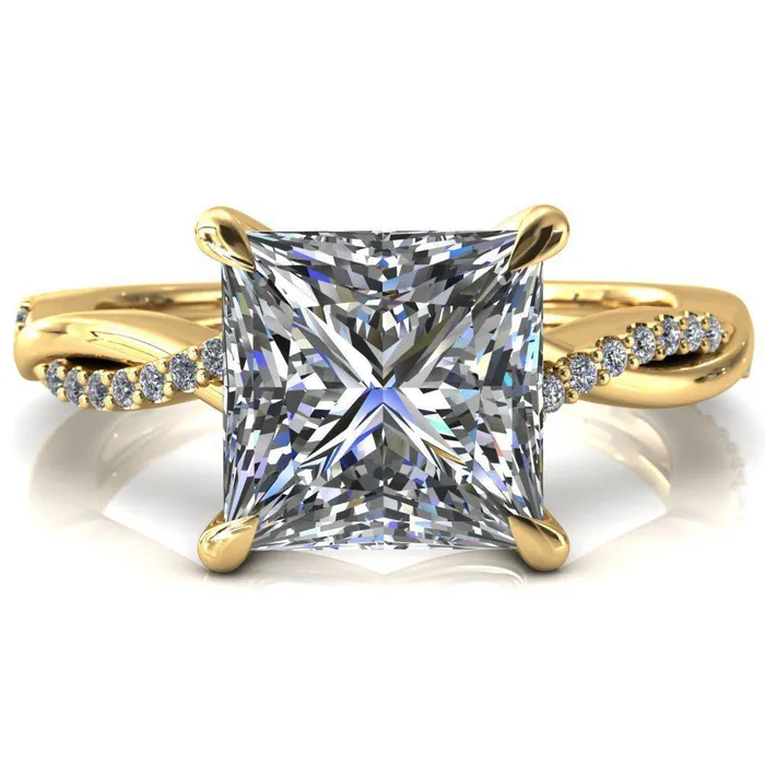 Fire Brilliance Rings Shana PrincessSquare Moissanite 4 Claw Prong 12 Infinity Diamond Accent Ring Engagement Ring