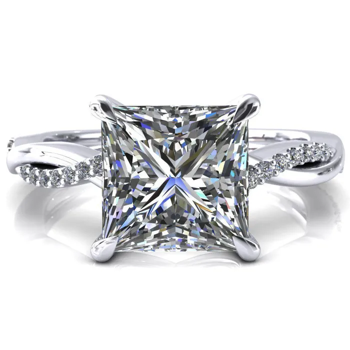 Fire Brilliance Rings Shana PrincessSquare Moissanite 4 Claw Prong 12 Infinity Diamond Accent Ring Engagement Ring