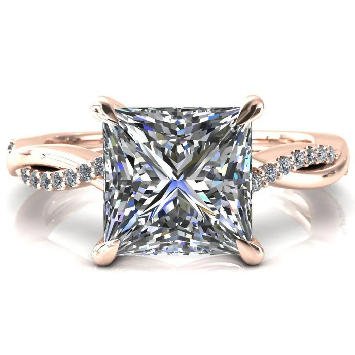Fire Brilliance Rings Shana PrincessSquare Moissanite 4 Claw Prong 12 Infinity Diamond Accent Ring Engagement Ring