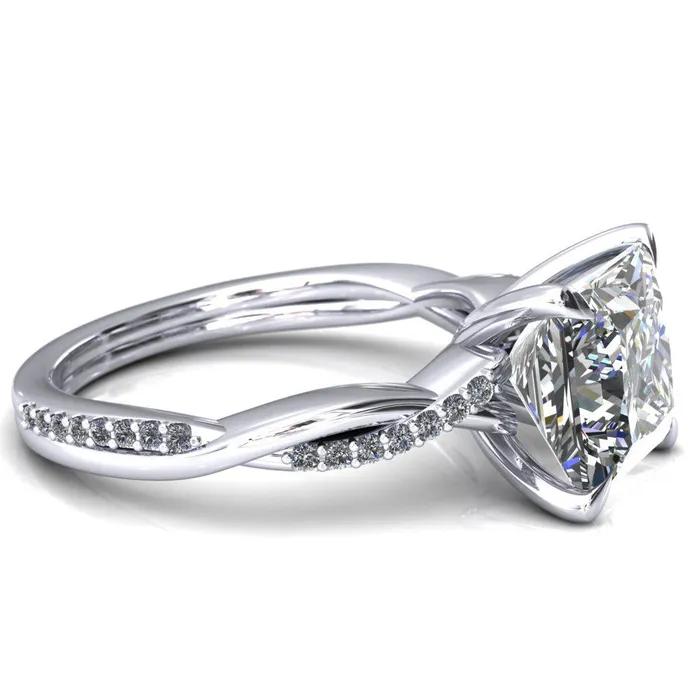 Fire Brilliance Rings Shana PrincessSquare Moissanite 4 Claw Prong 12 Infinity Diamond Accent Ring Engagement Ring
