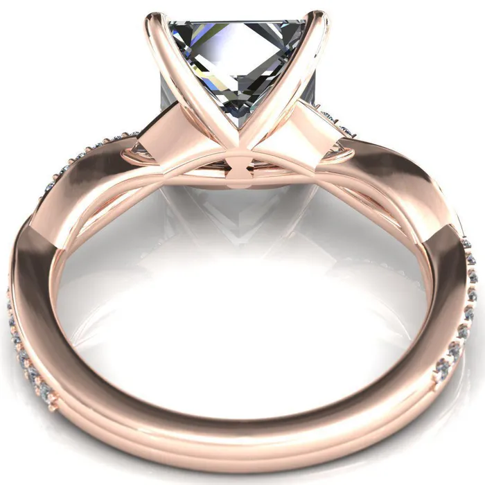 Fire Brilliance Rings Shana PrincessSquare Moissanite 4 Claw Prong 12 Infinity Diamond Accent Ring Engagement Ring