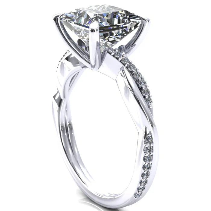 Fire Brilliance Rings Shana PrincessSquare Moissanite 4 Claw Prong 12 Infinity Diamond Accent Ring Engagement Ring