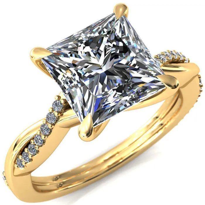 Fire Brilliance Rings Shana PrincessSquare Moissanite 4 Claw Prong 12 Infinity Diamond Accent Ring Engagement Ring