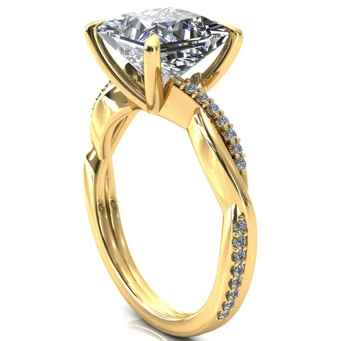 Fire Brilliance Rings Shana PrincessSquare Moissanite 4 Claw Prong 12 Infinity Diamond Accent Ring Engagement Ring