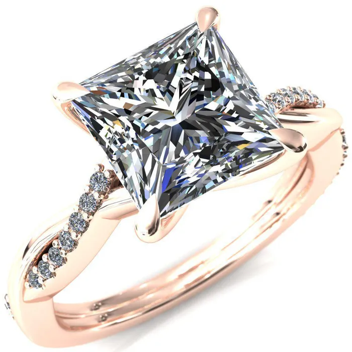 Fire Brilliance Rings Shana PrincessSquare Moissanite 4 Claw Prong 12 Infinity Diamond Accent Ring Engagement Ring