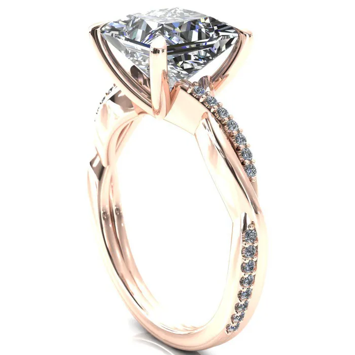 Fire Brilliance Rings Shana PrincessSquare Moissanite 4 Claw Prong 12 Infinity Diamond Accent Ring Engagement Ring