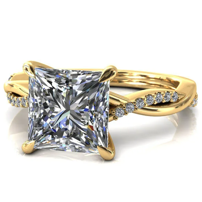Fire Brilliance Rings Shana PrincessSquare Moissanite 4 Claw Prong 12 Infinity Diamond Accent Ring Engagement Ring