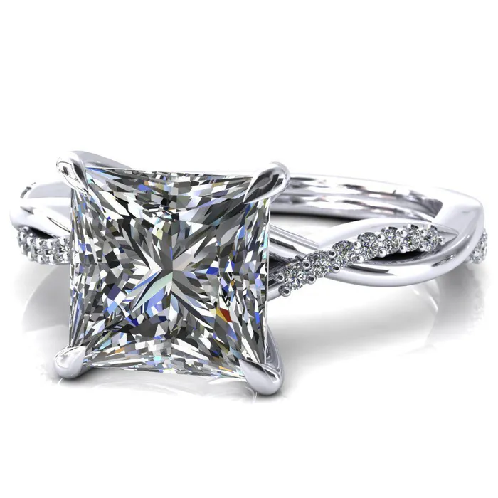 Fire Brilliance Rings Shana PrincessSquare Moissanite 4 Claw Prong 12 Infinity Diamond Accent Ring Engagement Ring