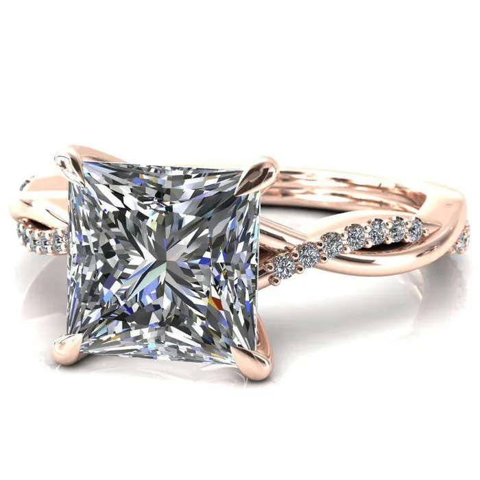 Fire Brilliance Rings Shana PrincessSquare Moissanite 4 Claw Prong 12 Infinity Diamond Accent Ring Engagement Ring