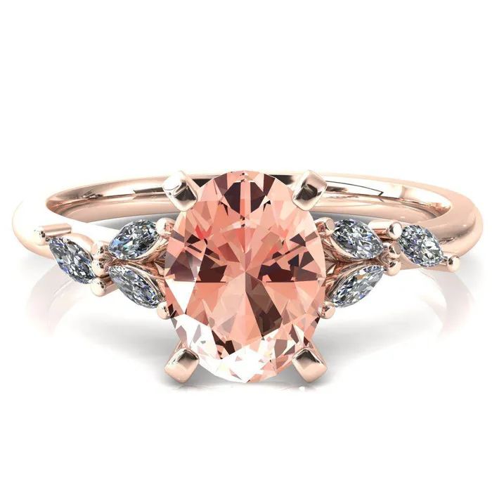 Fire Brilliance Rings Sigrid Oval Champagne Sapphire 4 Prong Marquise Diamond Side Ring