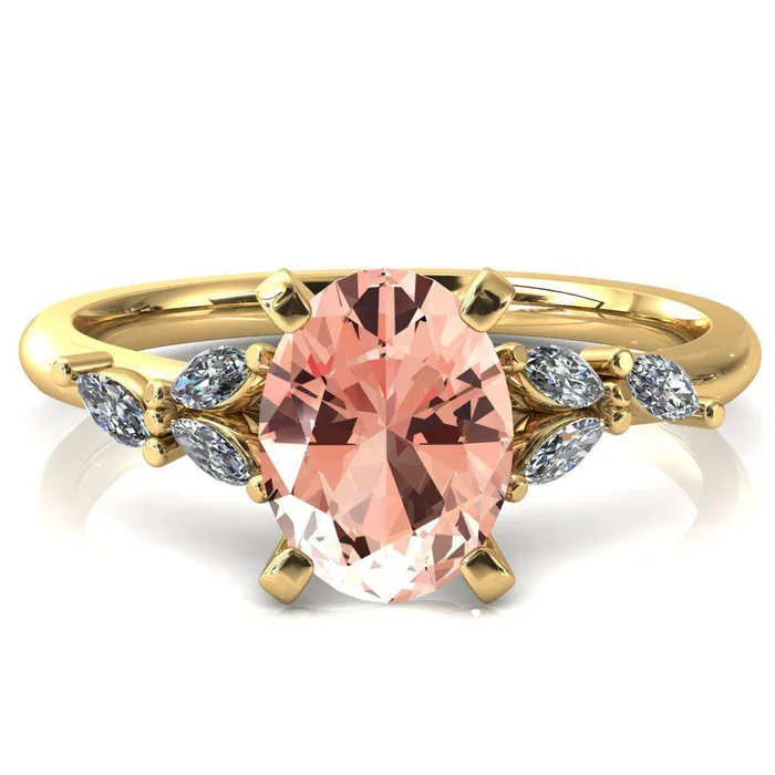 Fire Brilliance Rings Sigrid Oval Champagne Sapphire 4 Prong Marquise Diamond Side Ring
