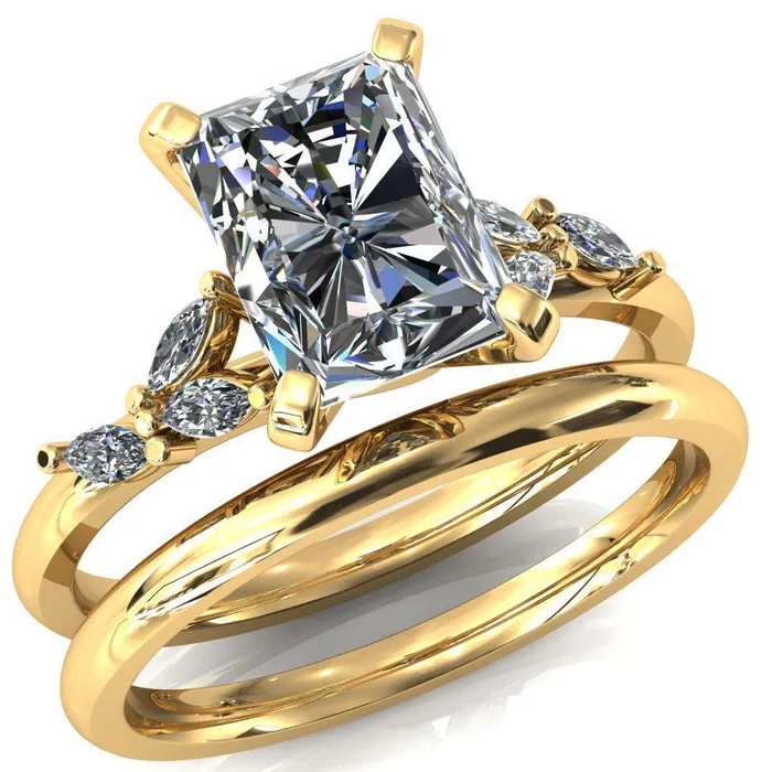 Fire Brilliance Rings Sigrid Radiant Moissanite 4 Prong Marquise Diamond Side Ring