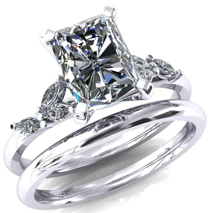 Fire Brilliance Rings Sigrid Radiant Moissanite 4 Prong Marquise Diamond Side Ring