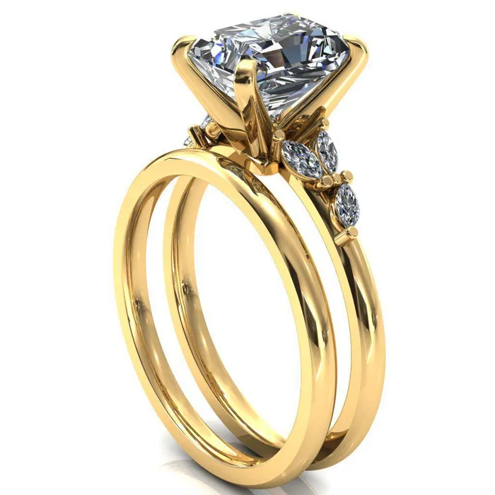 Fire Brilliance Rings Sigrid Radiant Moissanite 4 Prong Marquise Diamond Side Ring