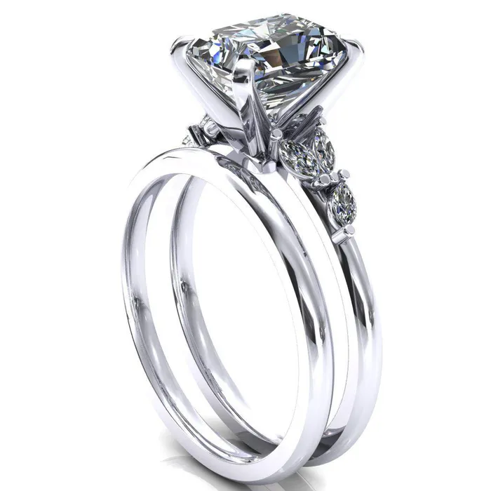 Fire Brilliance Rings Sigrid Radiant Moissanite 4 Prong Marquise Diamond Side Ring