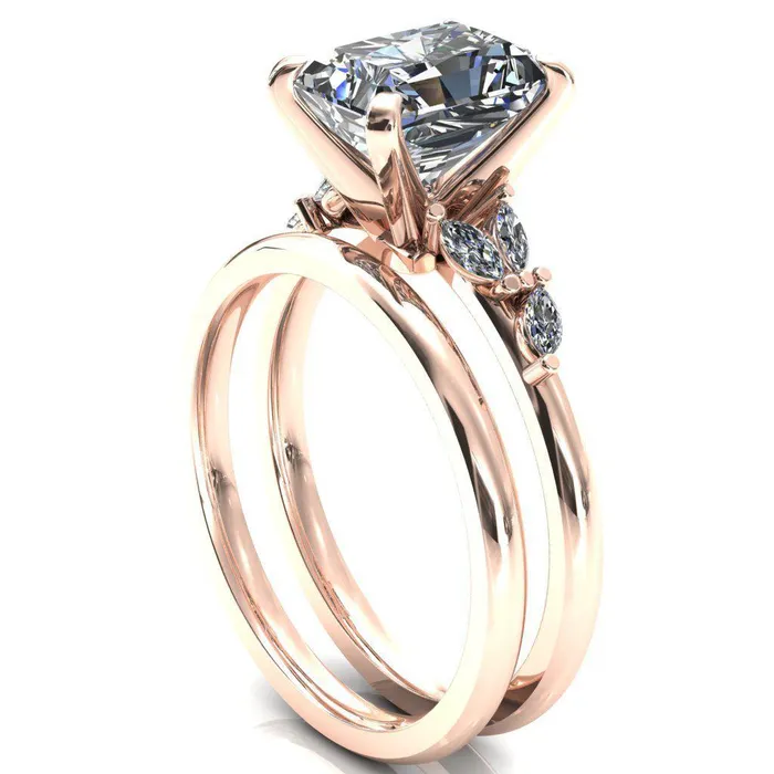 Fire Brilliance Rings Sigrid Radiant Moissanite 4 Prong Marquise Diamond Side Ring