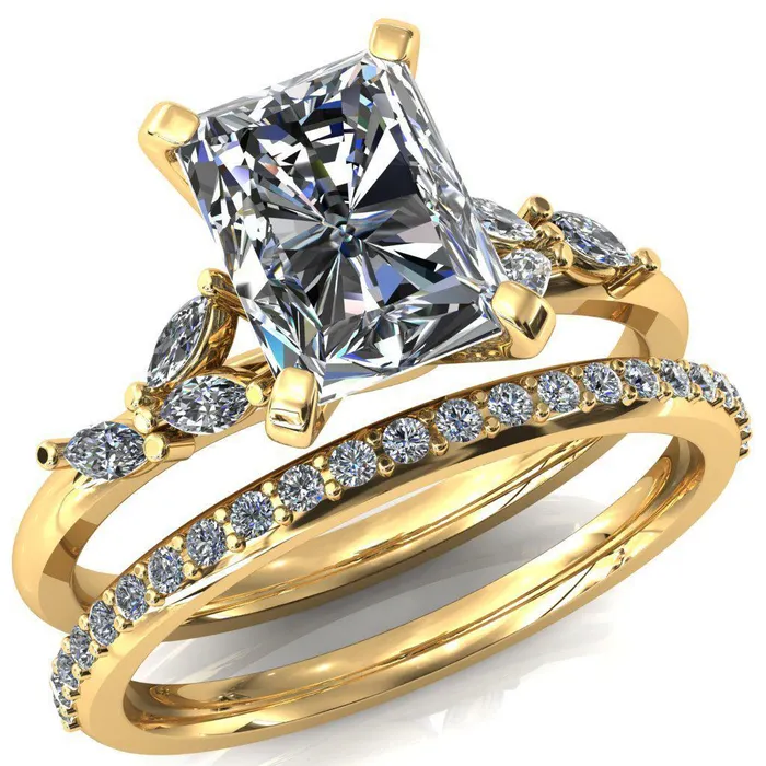 Fire Brilliance Rings Sigrid Radiant Moissanite 4 Prong Marquise Diamond Side Ring