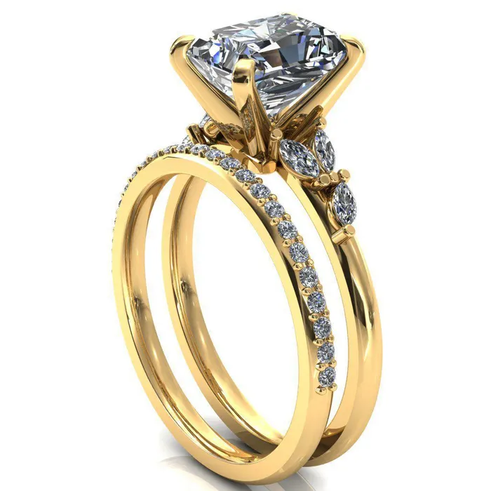 Fire Brilliance Rings Sigrid Radiant Moissanite 4 Prong Marquise Diamond Side Ring