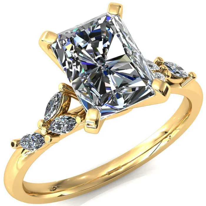 Fire Brilliance Rings Sigrid Radiant Moissanite 4 Prong Marquise Diamond Side Ring