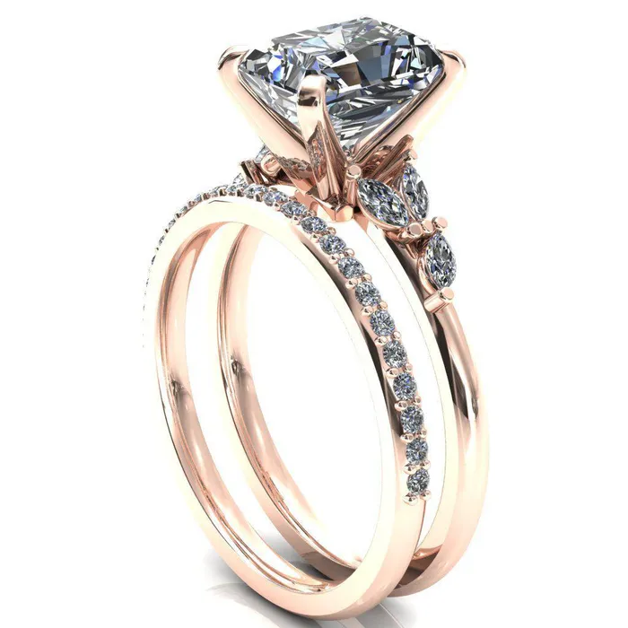 Fire Brilliance Rings Sigrid Radiant Moissanite 4 Prong Marquise Diamond Side Ring