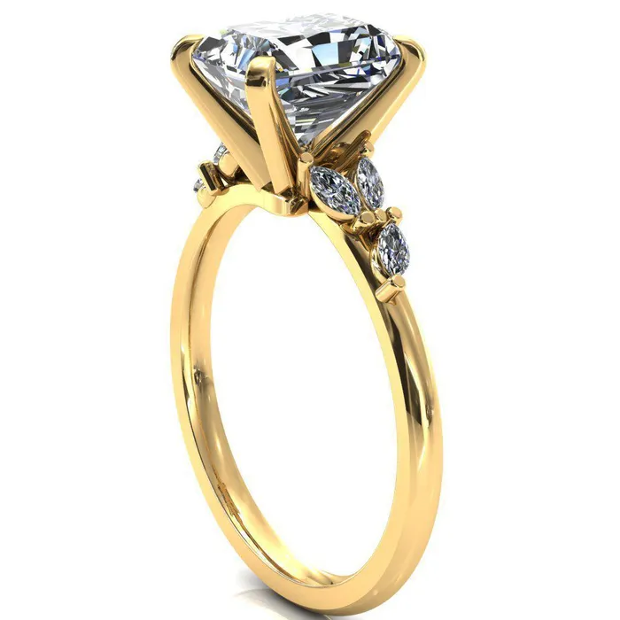 Fire Brilliance Rings Sigrid Radiant Moissanite 4 Prong Marquise Diamond Side Ring
