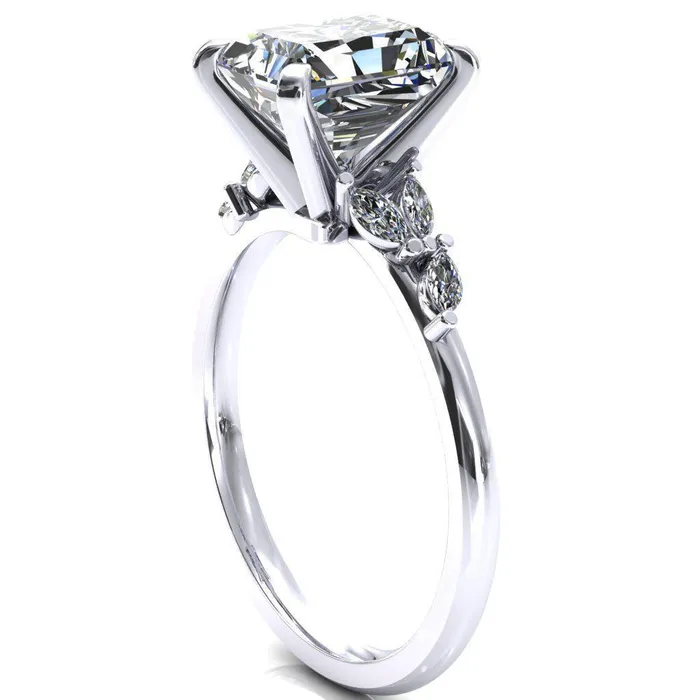 Fire Brilliance Rings Sigrid Radiant Moissanite 4 Prong Marquise Diamond Side Ring
