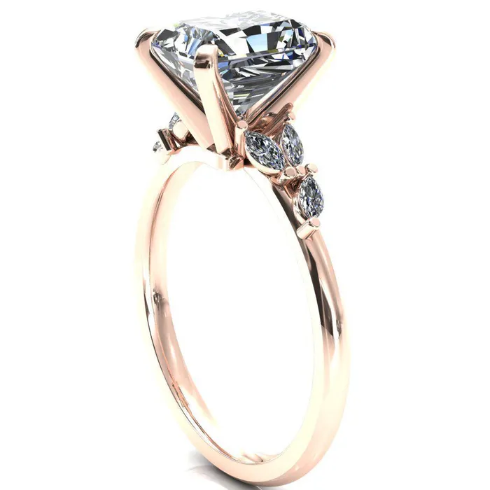 Fire Brilliance Rings Sigrid Radiant Moissanite 4 Prong Marquise Diamond Side Ring