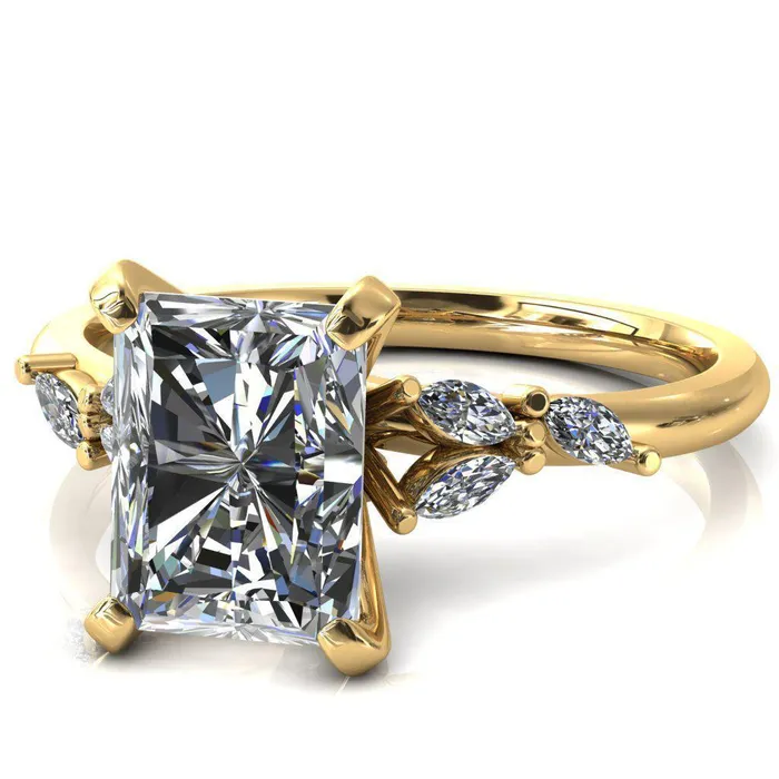 Fire Brilliance Rings Sigrid Radiant Moissanite 4 Prong Marquise Diamond Side Ring