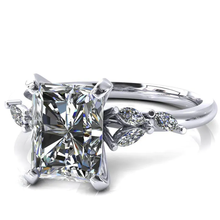 Fire Brilliance Rings Sigrid Radiant Moissanite 4 Prong Marquise Diamond Side Ring
