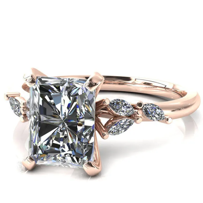 Fire Brilliance Rings Sigrid Radiant Moissanite 4 Prong Marquise Diamond Side Ring
