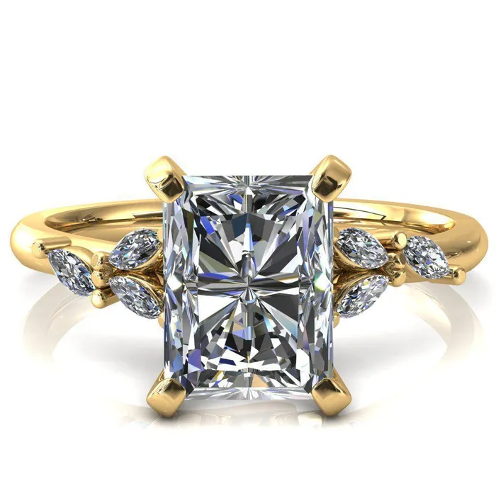 Fire Brilliance Rings Sigrid Radiant Moissanite 4 Prong Marquise Diamond Side Ring
