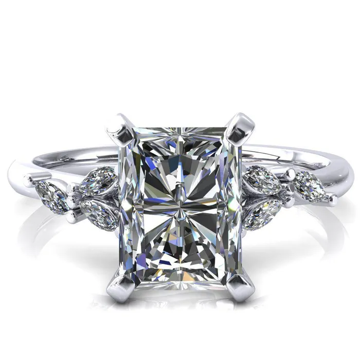 Fire Brilliance Rings Sigrid Radiant Moissanite 4 Prong Marquise Diamond Side Ring