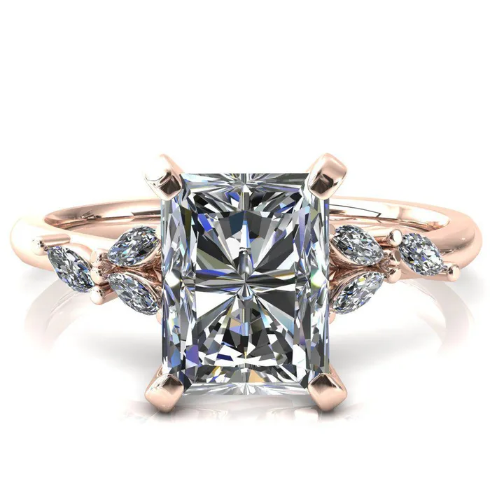 Fire Brilliance Rings Sigrid Radiant Moissanite 4 Prong Marquise Diamond Side Ring