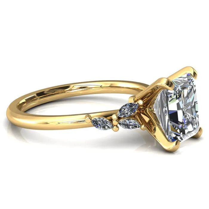 Fire Brilliance Rings Sigrid Radiant Moissanite 4 Prong Marquise Diamond Side Ring