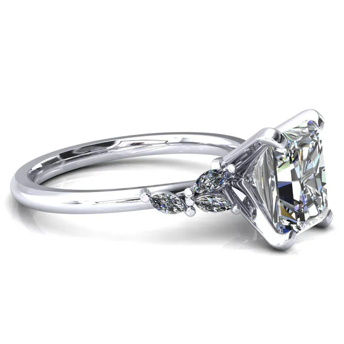 Fire Brilliance Rings Sigrid Radiant Moissanite 4 Prong Marquise Diamond Side Ring