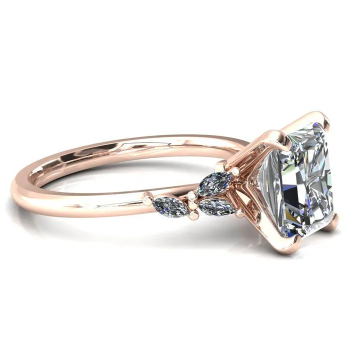 Fire Brilliance Rings Sigrid Radiant Moissanite 4 Prong Marquise Diamond Side Ring