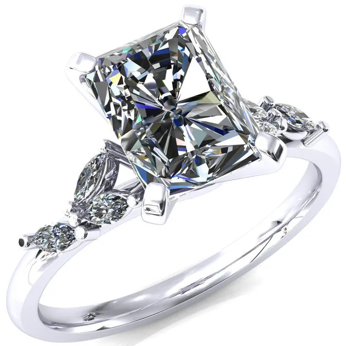 Fire Brilliance Rings Sigrid Radiant Moissanite 4 Prong Marquise Diamond Side Ring
