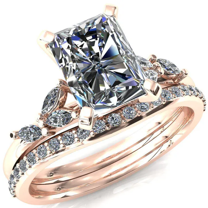 Fire Brilliance Rings Sigrid Radiant Moissanite 4 Prong Marquise Diamond Side Ring
