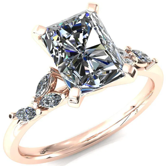Fire Brilliance Rings Sigrid Radiant Moissanite 4 Prong Marquise Diamond Side Ring