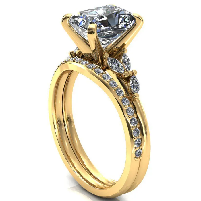 Fire Brilliance Rings Sigrid Radiant Moissanite 4 Prong Marquise Diamond Side Ring