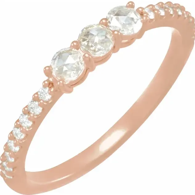 Fire Brilliance Rings Stackables 13 CTW Natural RoseCut Diamond ThreeStone Anniversary Ring Fire Brilliance Rings Stackables 13 CTW Natural RoseCut Diamond ThreeStone Anniversary Ring
