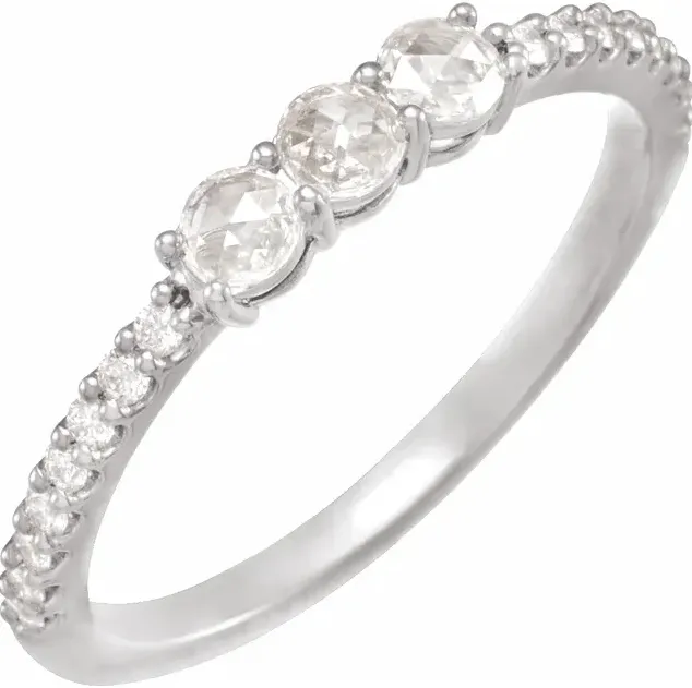 Fire Brilliance Rings Stackables 13 CTW Natural RoseCut Diamond ThreeStone Anniversary Ring